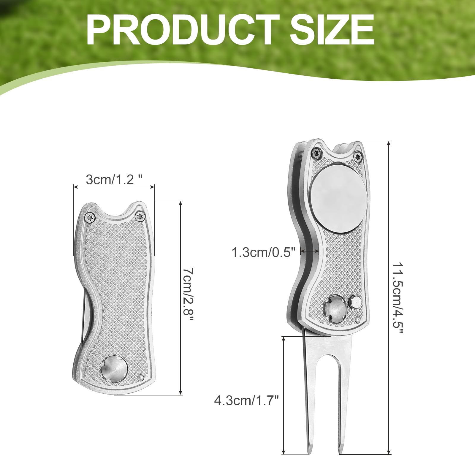 PATIKIL Golf Divot Repair Tool Pieghevole in Metallo con Marcaballa Magnetica Forchetta Acciaio Inossidabile Argento