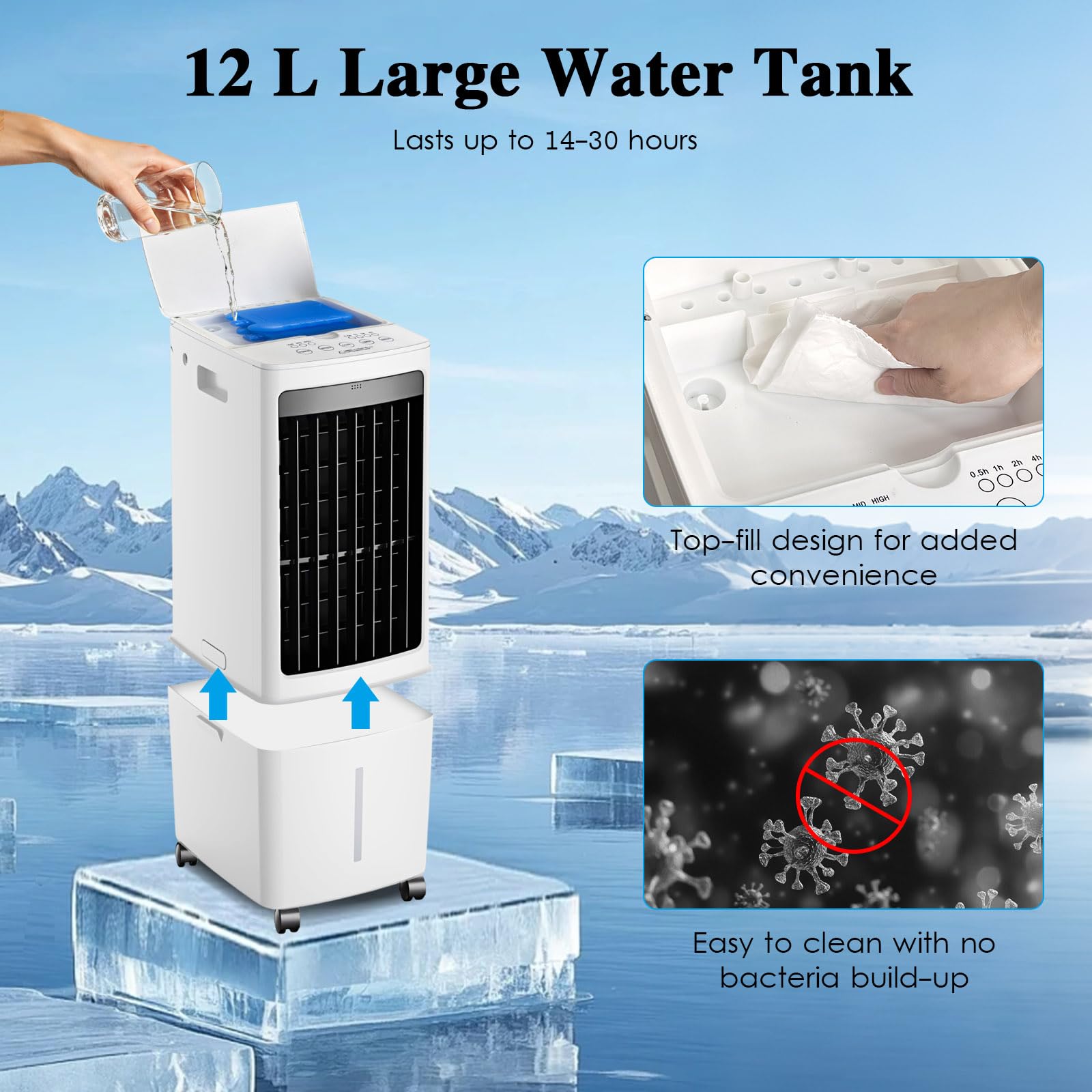 25L Rinfrescatore d'Aria Portatile con Telecomando & Timer, 2 Ghiaccioli, Ideale per Grandi Ambienti Casa