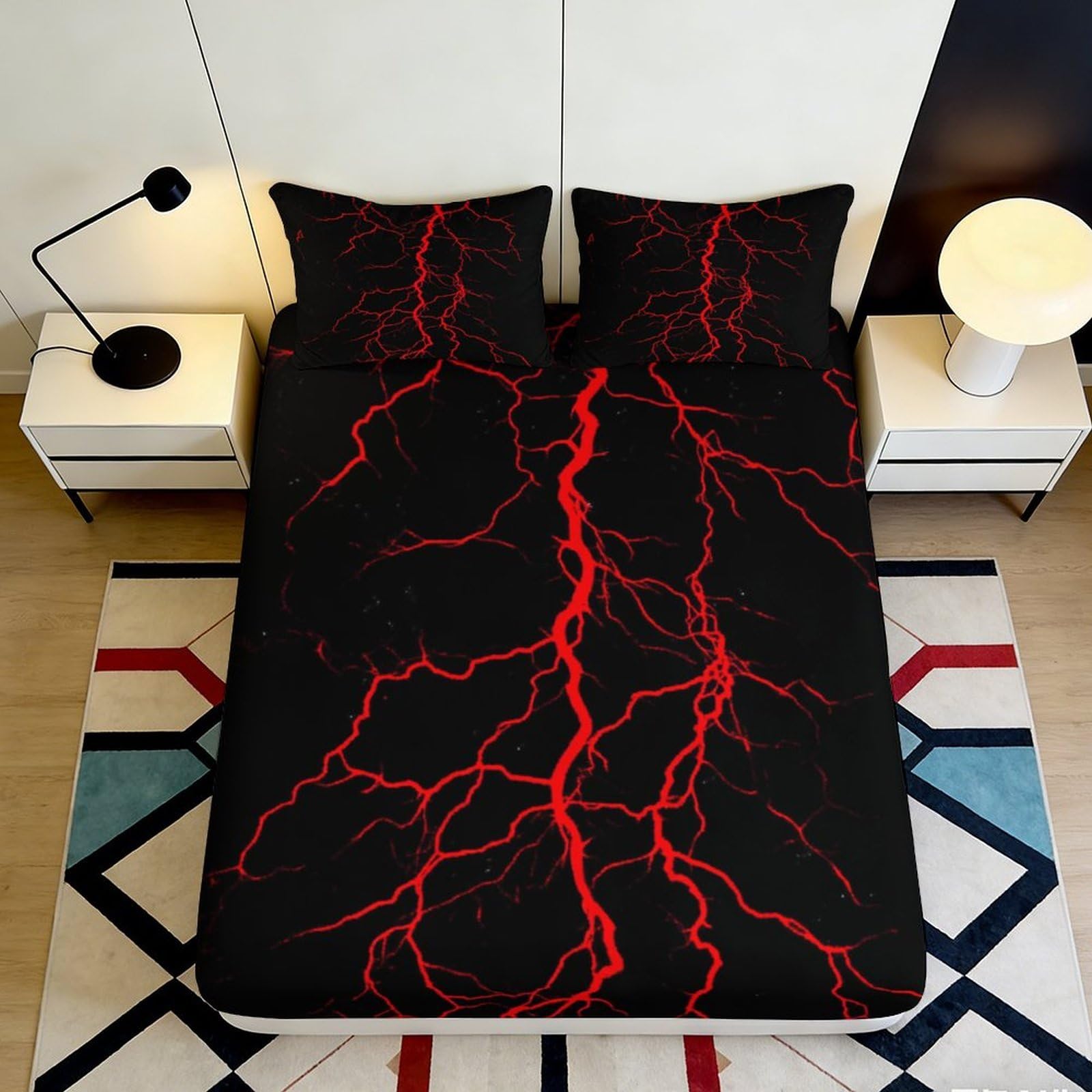 Pnayamiorkfel Style-6 3D Printed Red Lightning Fitted Sheet Microfiber Black Thunder Vein Bed Cover For Bedroom Dorm Mattress Decor 90X200x25cm