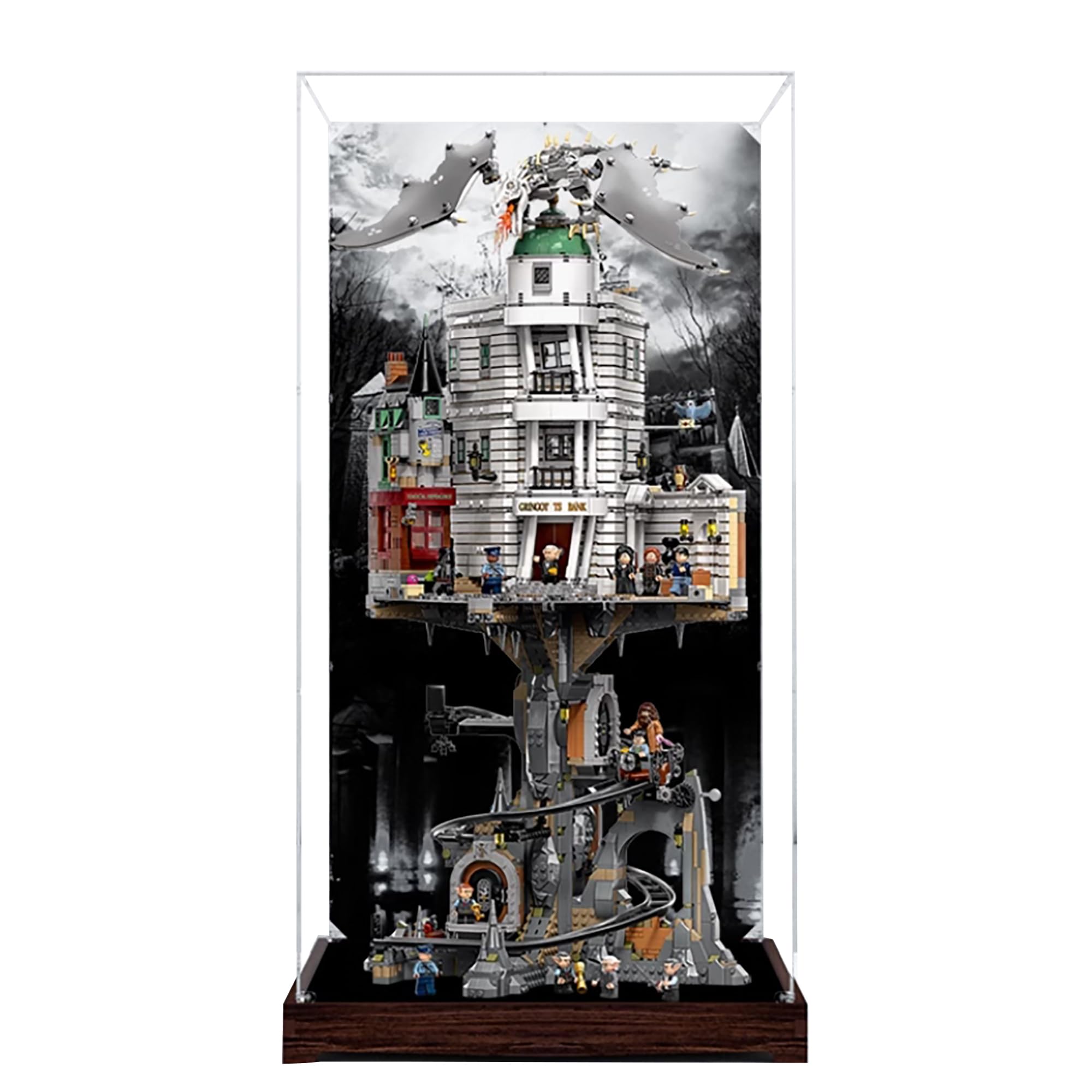 Acrylic Display Case for Lego 76417 Gringotts Wizarding Bank Model, 3mm Dustproof Display Box, Display Case Compatible with Lego 76417 (Model Not Included) (Background Build 3MM B)