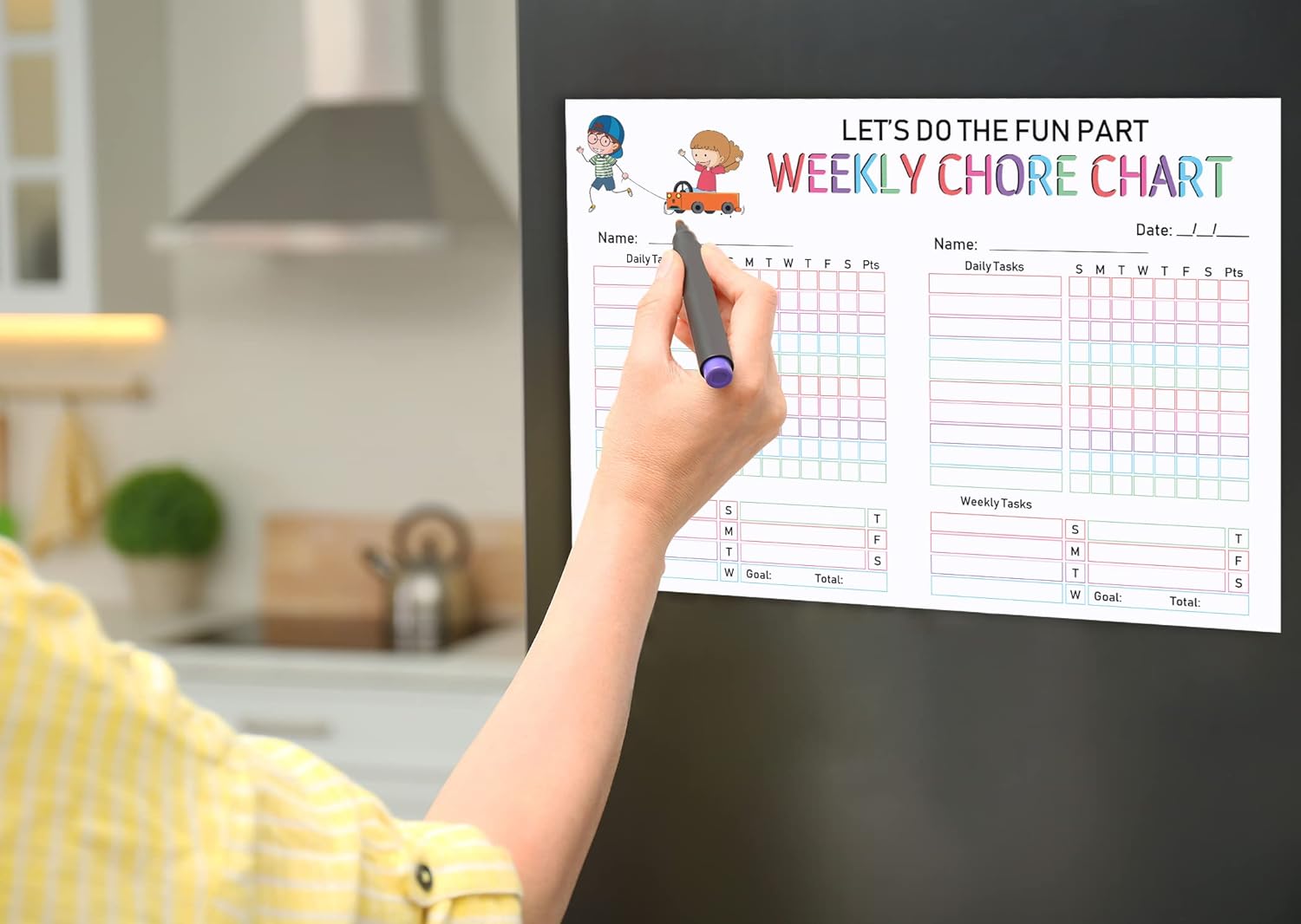 Magnetic Whiteboard Let's Do The Fun Part Weekly Chore Chart Chore Chart for Refrigerator - Dry Erase Behavior Chart for Kids Responsibility Chart with 2 Fine Tip Marker & Eraser