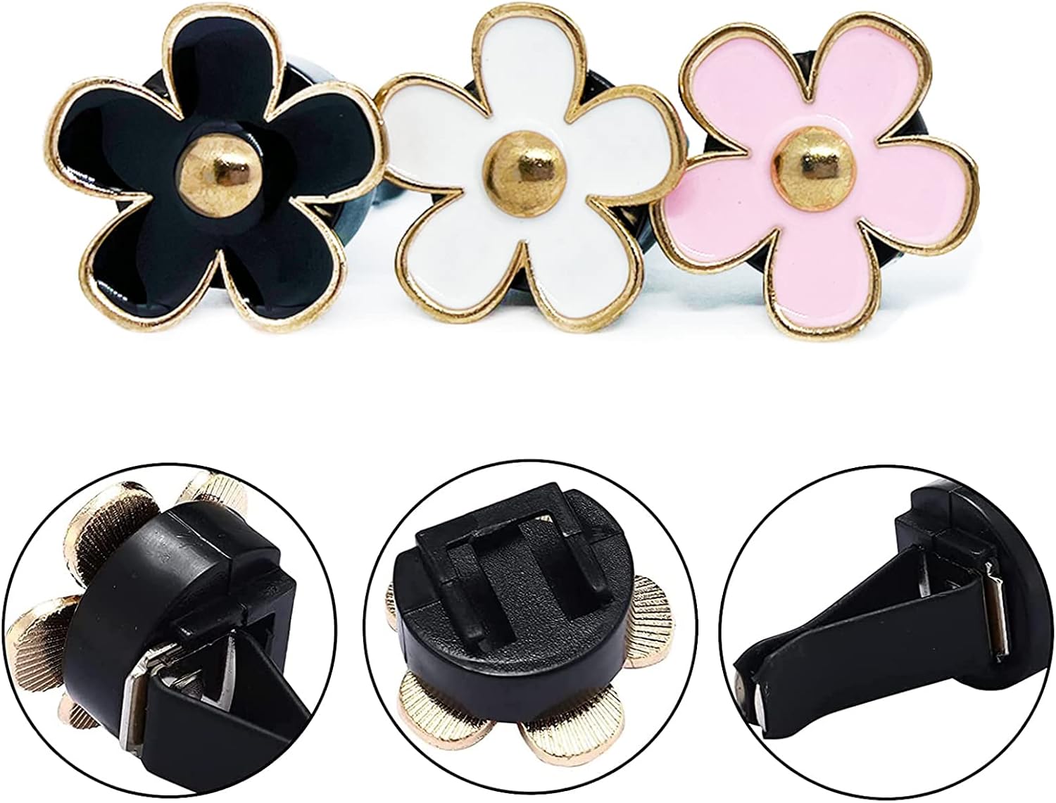 6pcs Car Air Freshener Perfume Clip, Daisy Flower Car Decoration Automotive Dashboard Outlet Air Vent Clip Decor Charm Interior Accessories for Girls Women(3 cm, 3.3 cm, Black, Pink, White)