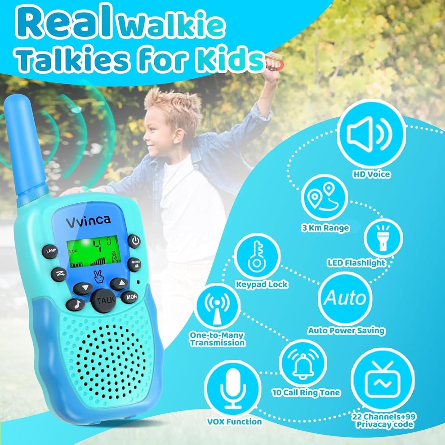 Vvinca Toddler Walkie Talkies for Kids 4 Pack - Toys for Boys Girls Age 3-12， Including Dinosaur Walkie Talkies 2 Pack, Rechargeable Walkie Talkie 2 Pack, Kids Toys for Christmas、Birthday Gifts
