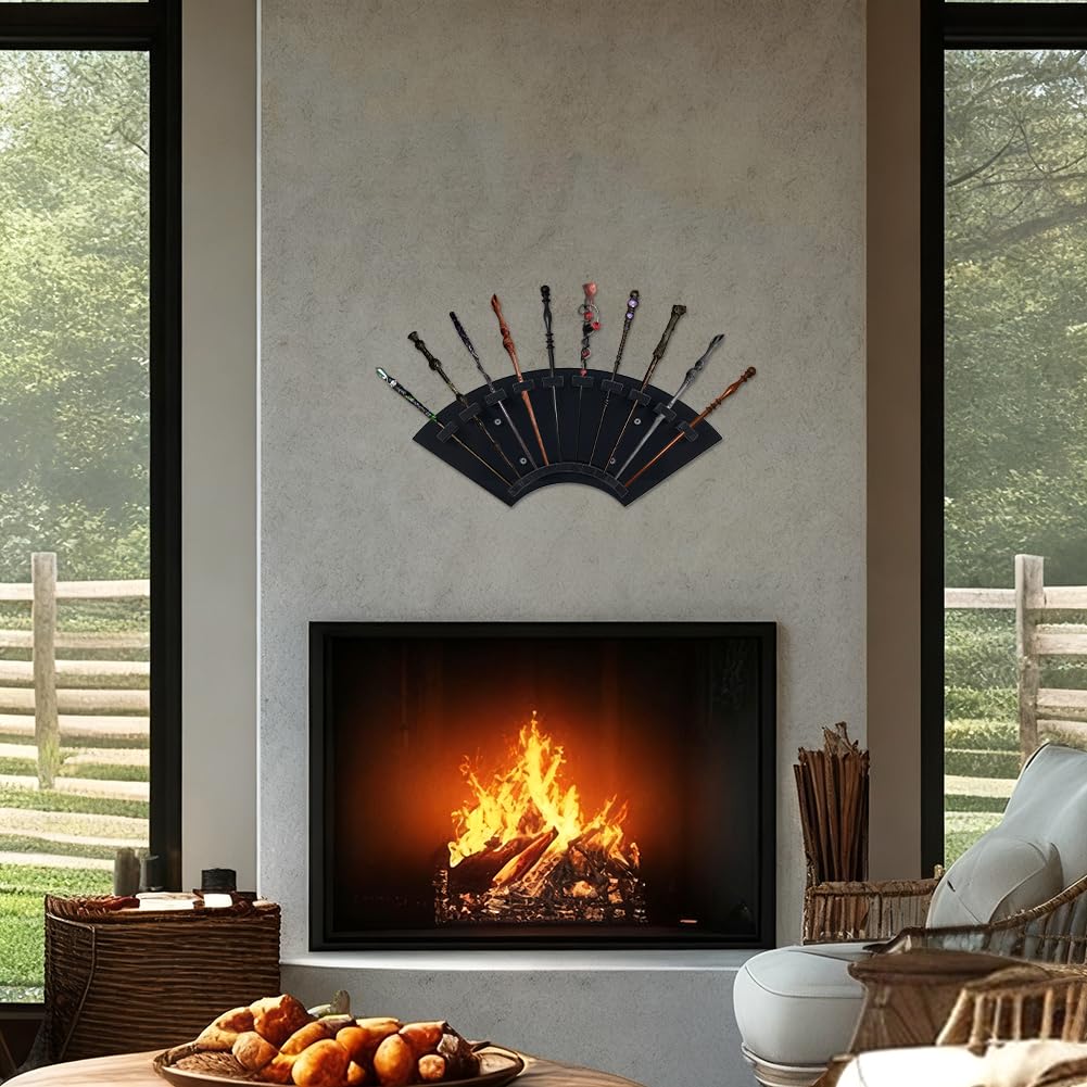 nbeads Support Mural pour Baguette Magique, 10 Emplacement Présentoir à Baguettes Magiques en Bois en Forme D'Éventail Support de Sorcier pour Salon Bureau Ou Décoration d'halloween, Noir