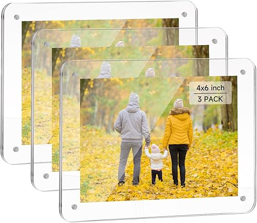 Miniatura 1 de Marcos de fotos acrílicos de 4 x 4, paquete de 3, marcos de fotos transparentes sin marco de 4 x 4 pulgadas con magnético, marco de escritorio