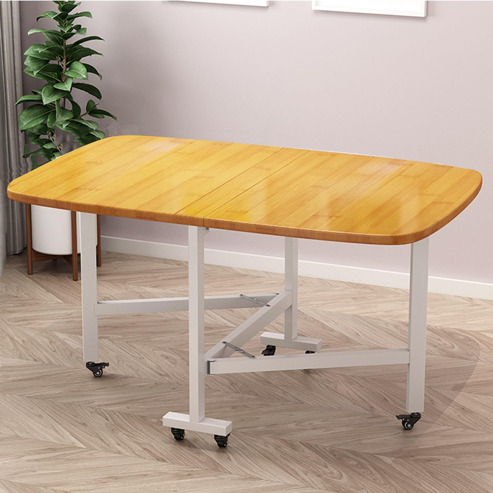 Klappbarer Esstisch mit 6 Rollen, vielseitiger Klapptisch mit Ausziehplatte, Küchen-Esszimmer-Set aus Holz, platzsparendes Möbelstück (Beige, 100 x 60 cm)