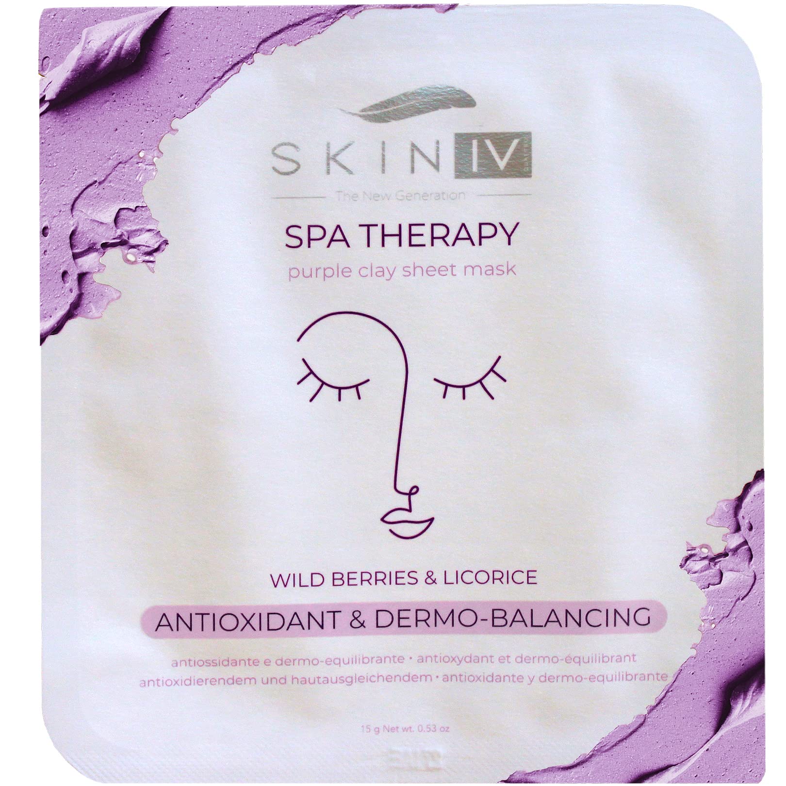 Skin IV Korean skincare AntiOxident & Dermo-Balancing Purple Clay Face Sheet Mask, 15 G
