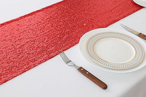 Miniatura 10 de Camino de mesa azul  Paquete de 10 caminos de mesa de lentejuelas de 12 x 72 pulgadas de largo para bodas, fiestas, cumpleaños, reuniones, eventos y