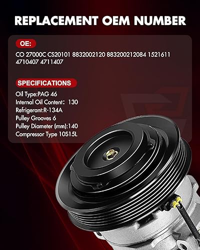 Miniatura 5 de Compresor de CA con embrague se adapta a Toyota para Matrix 1.8L 2003-2008 para Toyota para Corolla 1.8L 2003-2008, CO 27000C CS20101