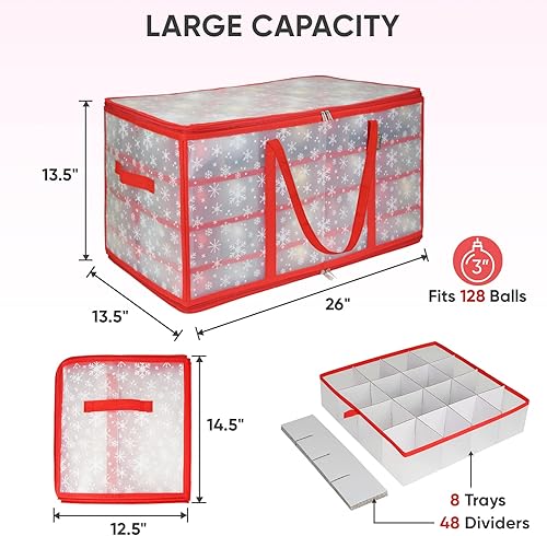 Miniatura 4 de BALEINE Caja de almacenamiento de plástico para adornos de Navidad con divisores, contenedor grande de almacenamiento de adornos para adornos