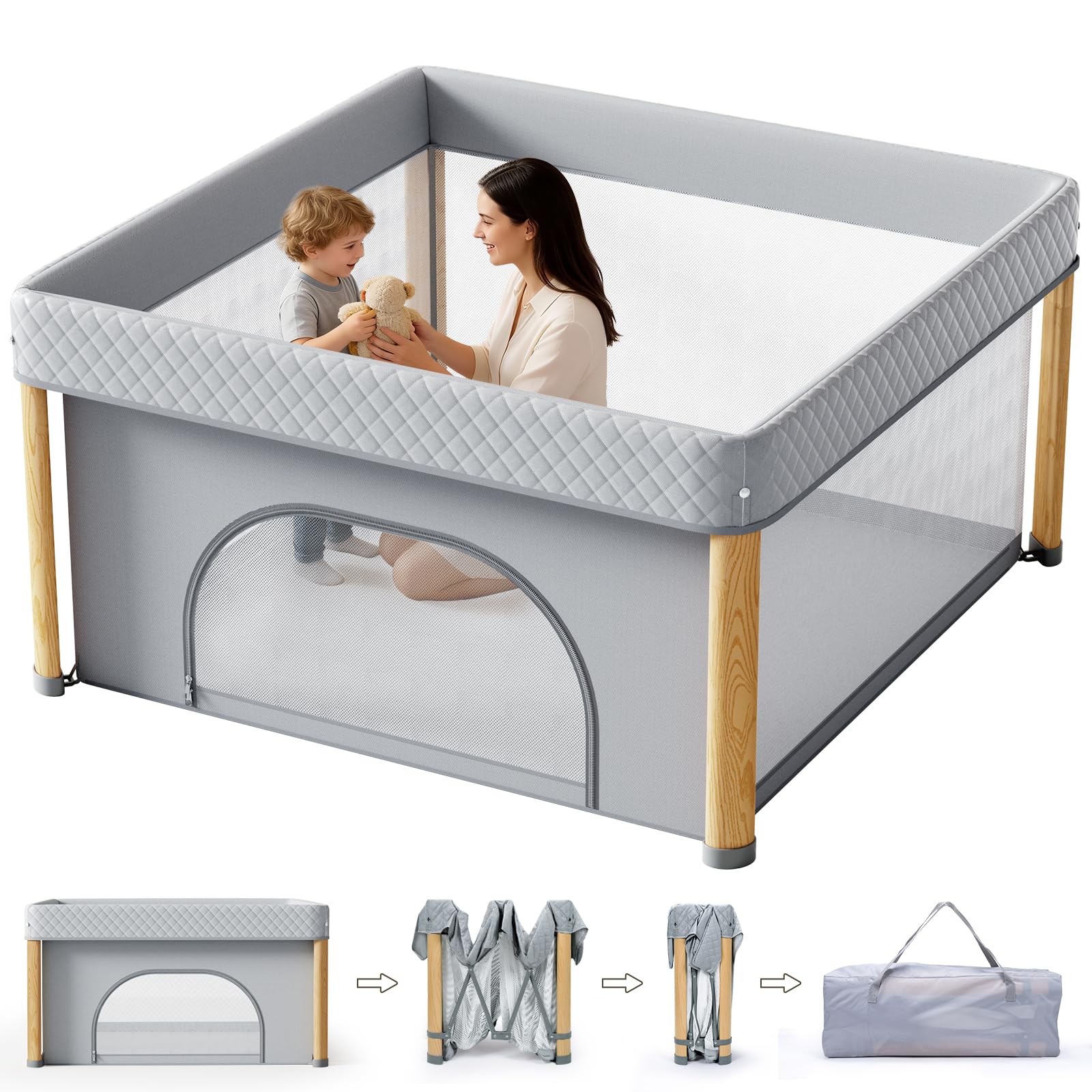 Cbcvvaer Foldable Baby Playpen, 51x51 Foldable Play Pen for Babies and Toddlers, Portable Playpen Indoor Outdoor, Kids Safety Area Travel Play Yard