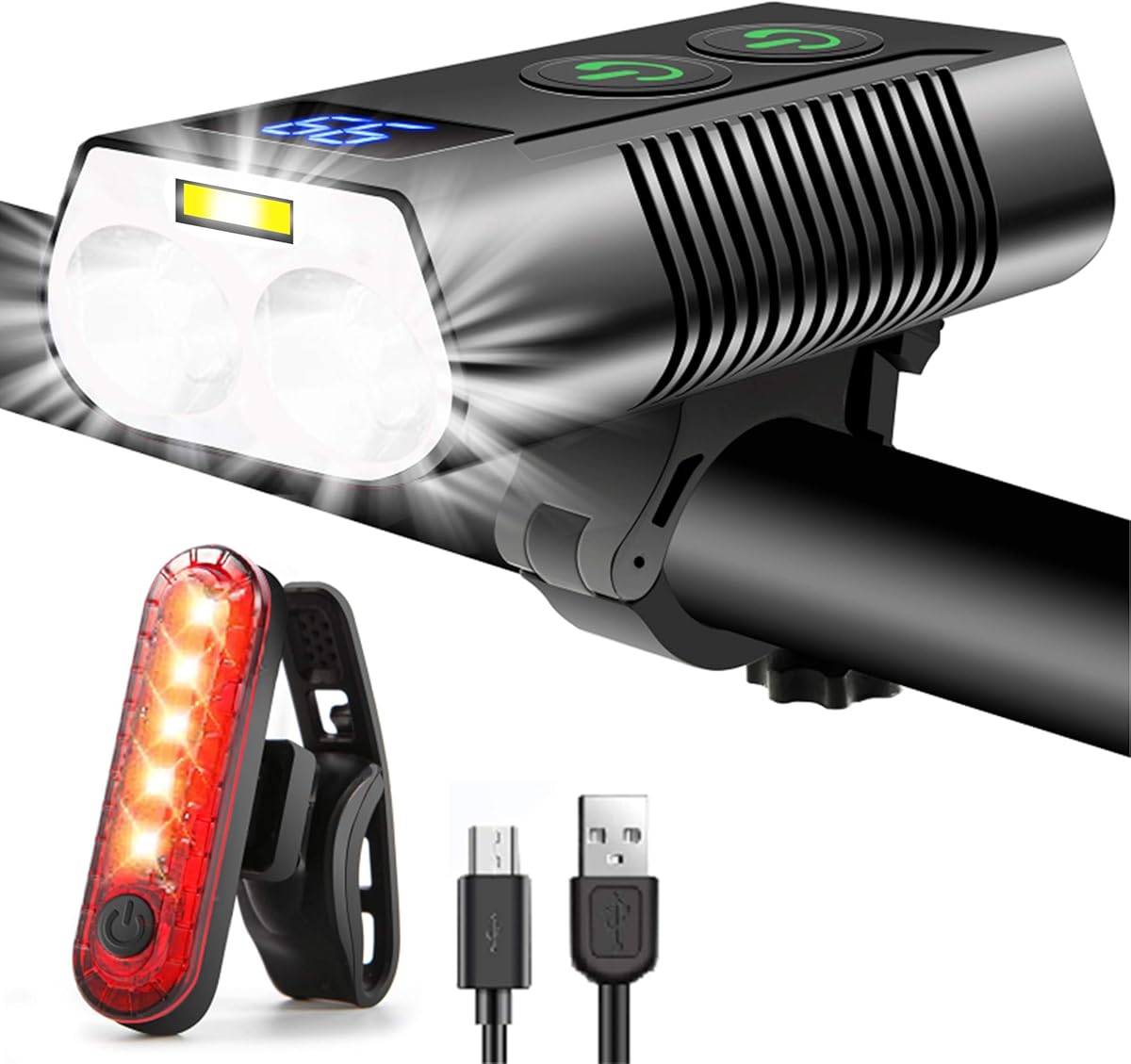 Bike Lights Set 3300 Lumen Super Bright,5000 mAh Super Long Standby Rechargeable Bike Light Front and Back,with COB and Power Display,9 Lighting Modes Bicycle Lights