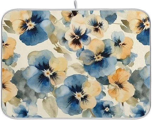 Miniatura 1 de Blue Yellow Floral Drying Dish Mat Kitchen Mat For Counter Kitchen Dish Drainer Mat Tapete Para Cocina 16'' x 18''