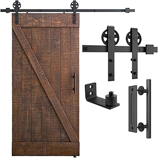 SMARTSTANDARD 6.6ft Heavy Duty Sliding Barn Door Hardware Kit, Black, (W...