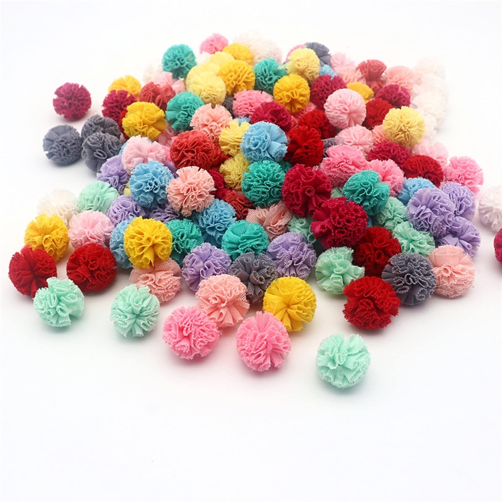 Pompons DIY de 2 cm en dentelle et mailles pelucheuses pour accessoires et loisirs créatifs