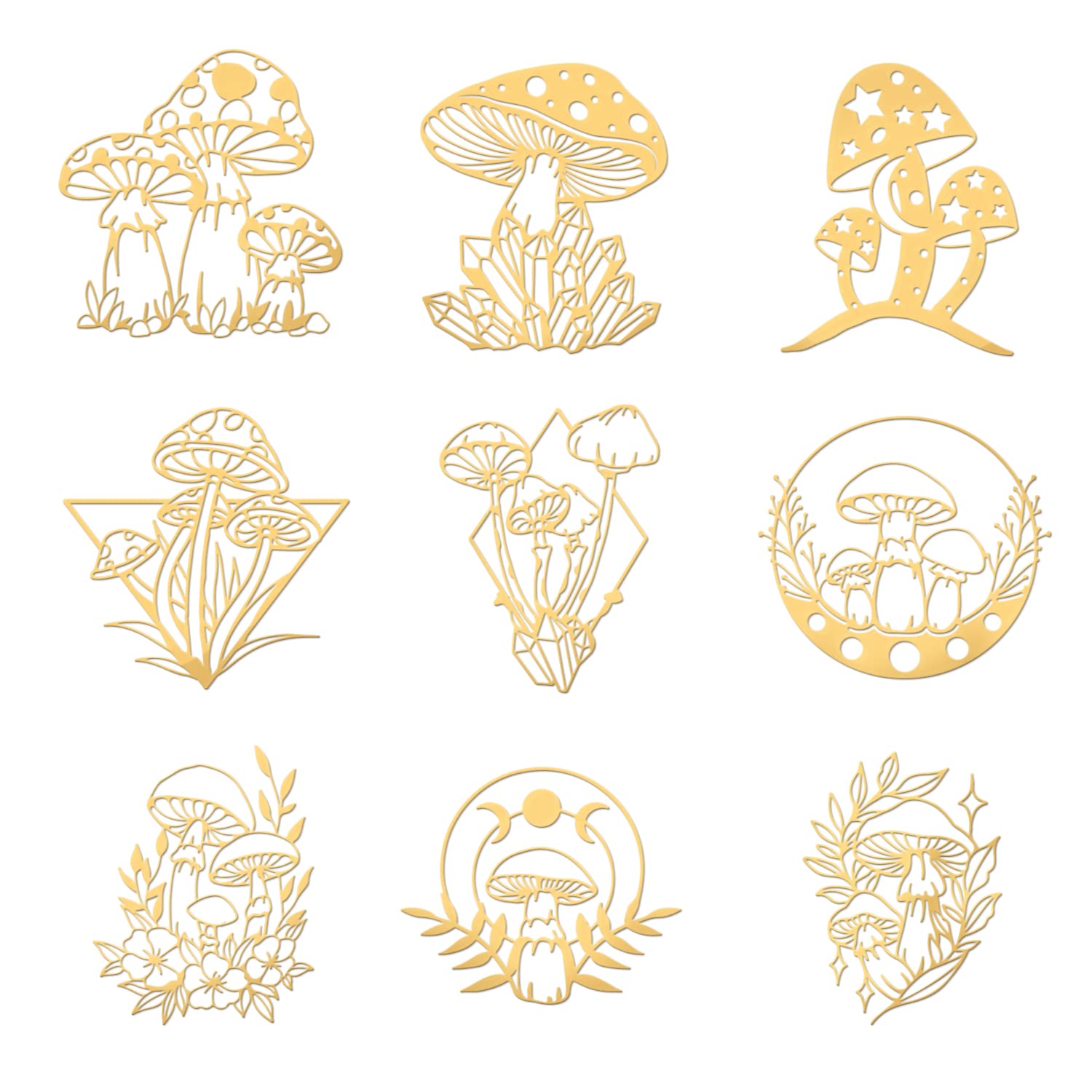 Autocollants champignon doré scrapbooking stickers métal époxy 9pcs