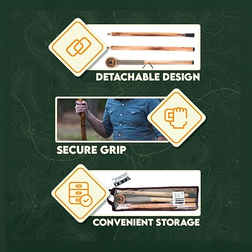 Miniatura 6 de SE Bastón de senderismo de madera de pino desmontable de 55 pulgadas con punta de metal, punta de goma reforzada y bolsa de viaje resistente al