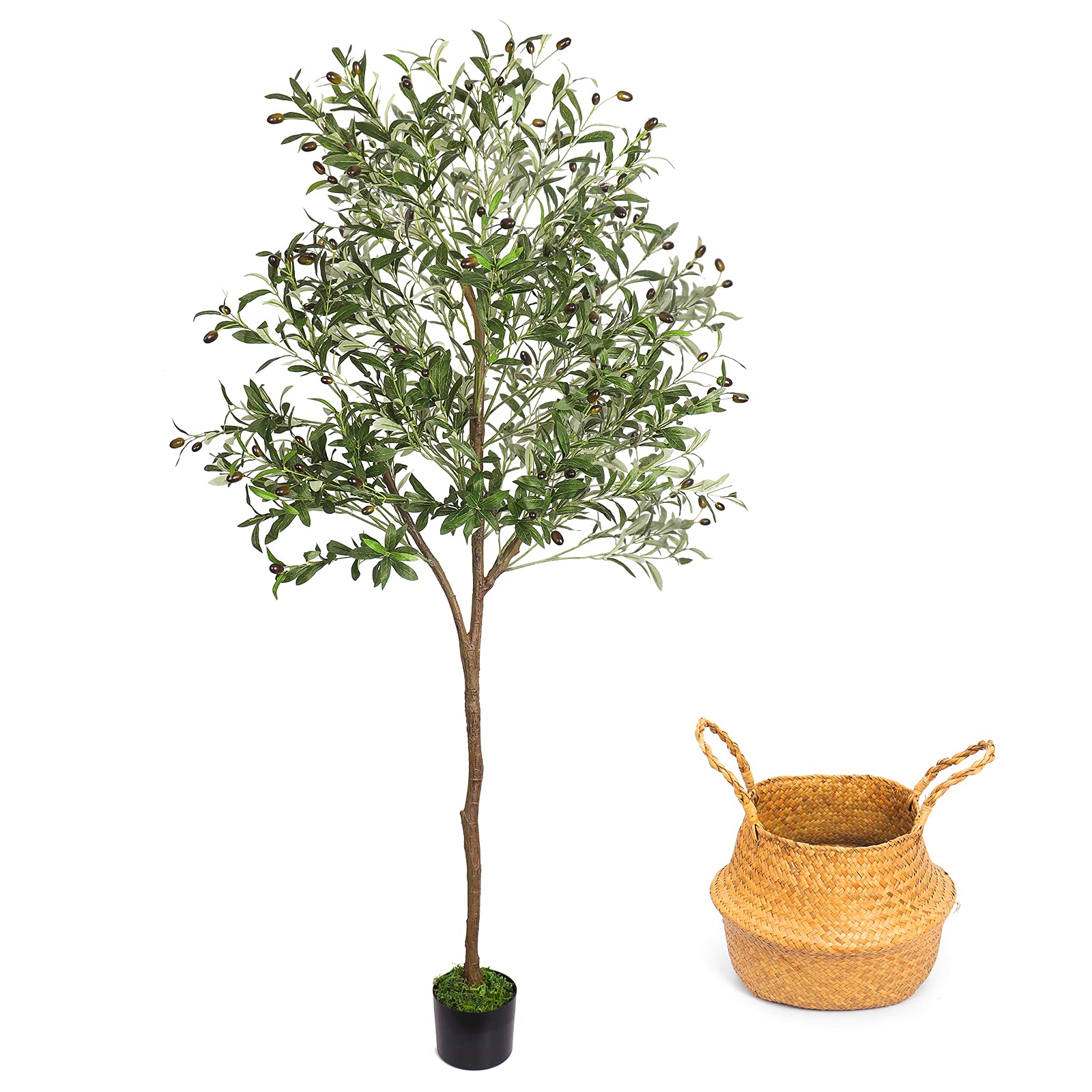 Buy Artificial Olive Tree, 6ft Faux Olive Tree with Woven er and Moss, Realistic Olive Branch