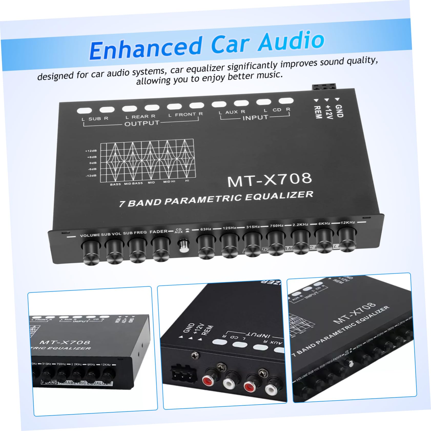 DOITOOL Ecualizador de Coche de 7 Bandas Ajustable, Amplificador de Audio Estéreo para Automóvil, Control de Tono Digital, Diseño Compacto Compatible Varios Modelos, Panel de Control Fácil de Usar