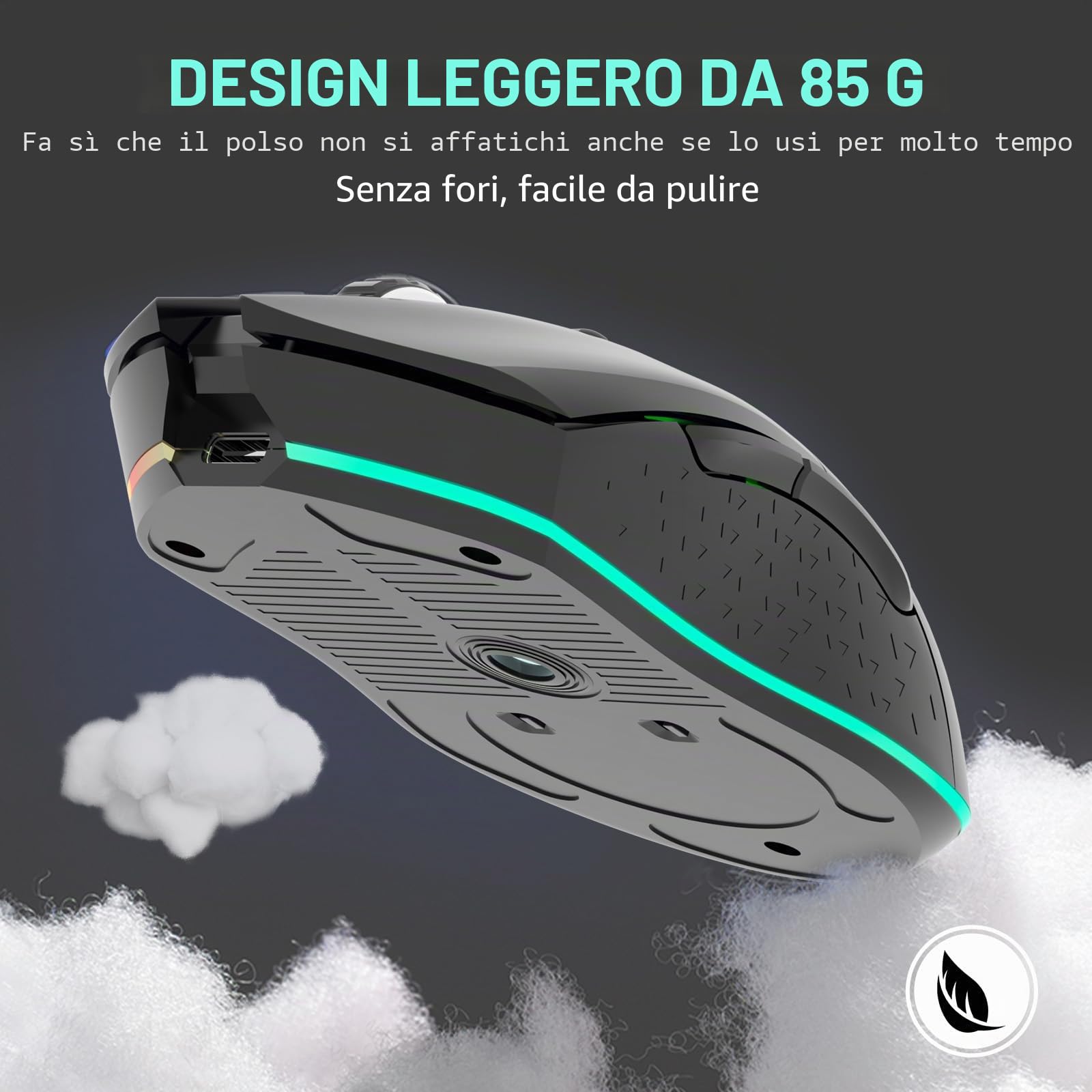 DAREU EM901X Gaming Mouse da gioco wireless con dock di ricarica RGB ricaricabile, 12K DPI, 6 pulsanti programmabili, sensore ad alta precisione [300IPS] [1000Hz] per PC Notebook Mac