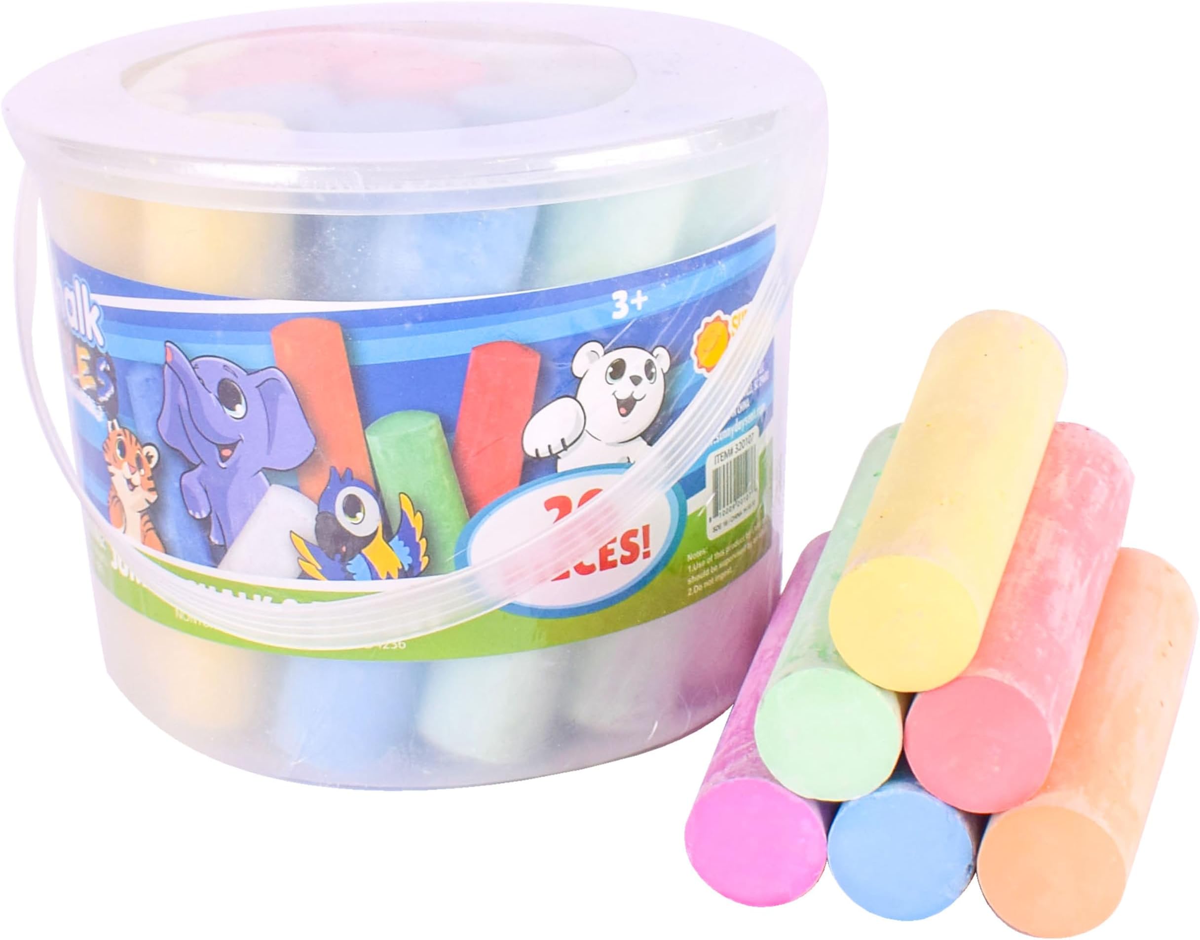 Sunny Days Entertainment 20 Piece Sidewalk Chalk Play Set for Kids | Nontoxic Outdoor Jumbo Chalk Set with Storage Bucket