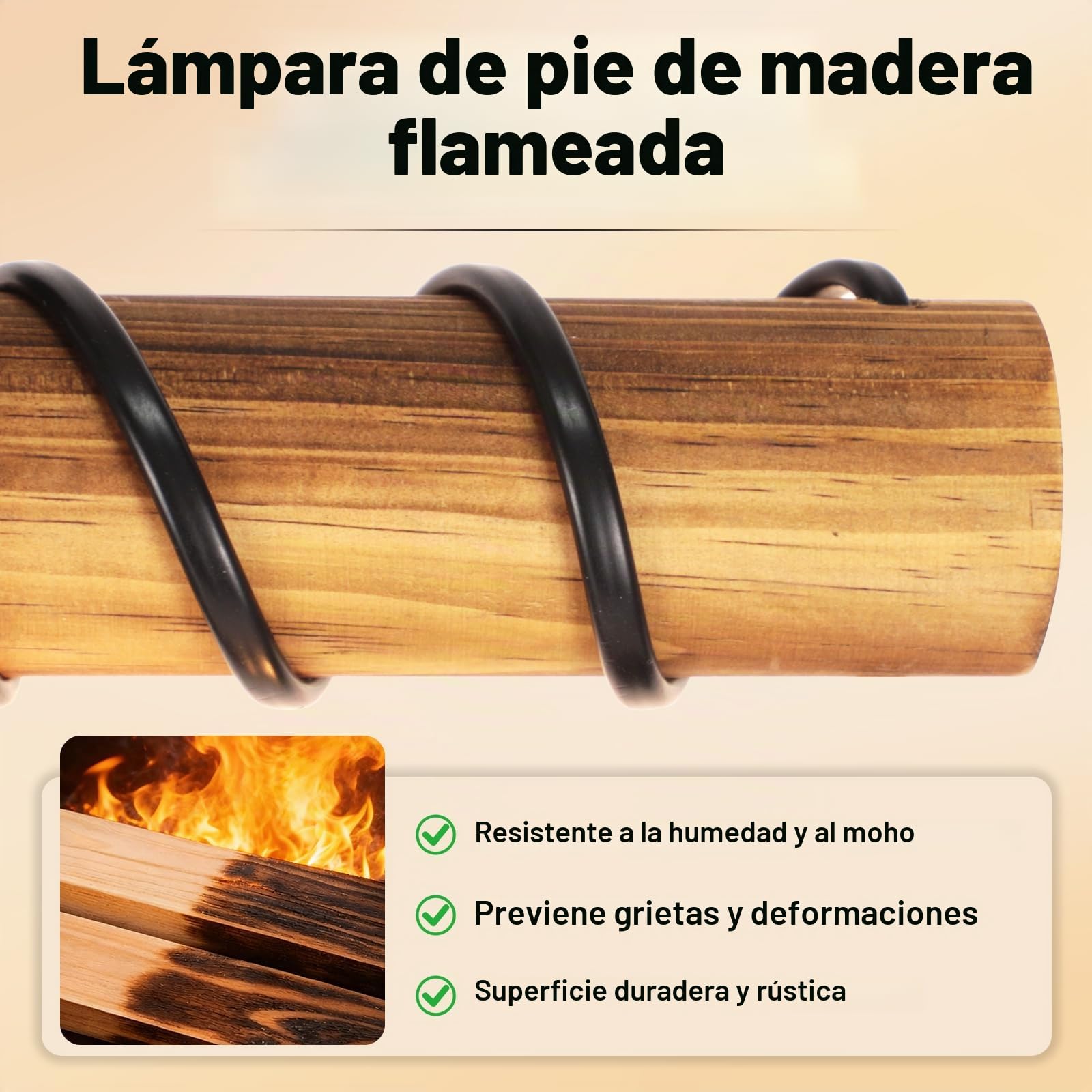 ZMH Lámpara de Pie Vintage de Madera y Metal Negro, Estilo Industrial, Lámpara de Suelo para Salón, Dormitorio u Oficina, Casquillo E27, sin Bombilla