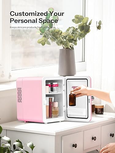 Miniatura 5 de Reemix Mini nevera, 4L6 latas, enfriador portátil retro para uso doméstico de 120 V y 12 V CC, refrigerador de cuidado de la piel para dormitorio,