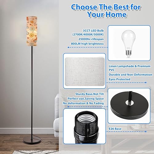 Miniatura 3 de Lámparas de pie modernas para sala de estar, retro de los años 70, 60, hongos florales, hippie, flores, de verano, con pantalla de lino, lámpara