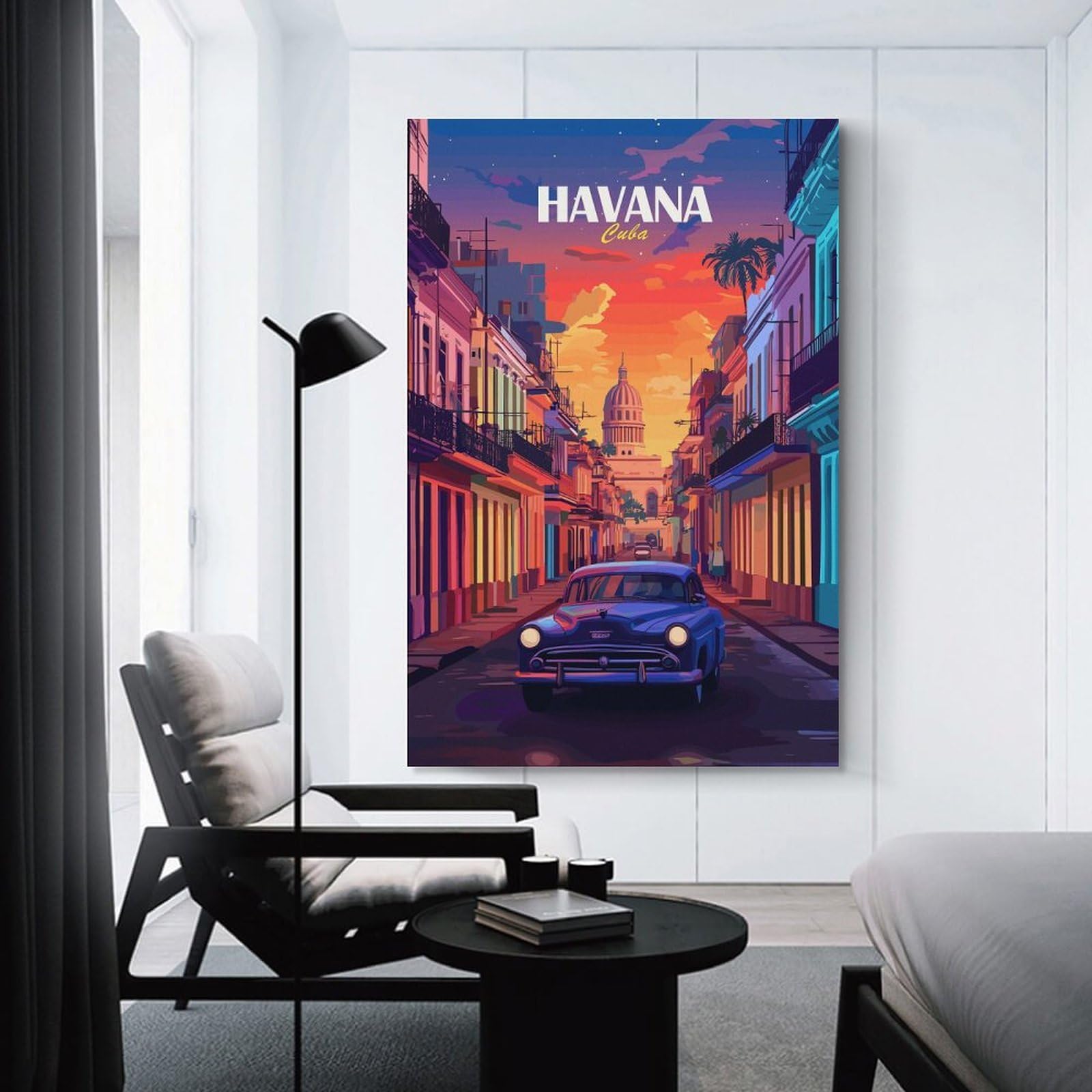 Junmoney Canvas Art Print Havana Cuba Vintage Travel, 20x30inch(50x75cm), for New Homes, Bedrooms Or Workspaces, Thoughtful Wall Decor for Art Lovers