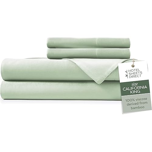 Hotel Sheets Direct 100% Viscose Derived from Bamboo Sheets California King - Cooling Luxury Bed Sheets w Deep Pocket - Silky Soft - Light Green