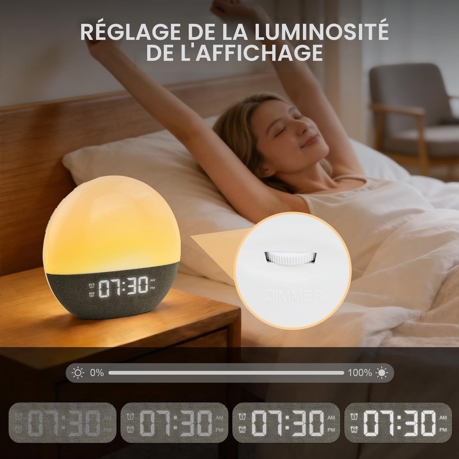 Reveil Lumineux,Reveil simulateur d'aube,Réveil luminothérapie,Sunrise alarm clock,Simulateur d'Aube et Crépuscule,20 Niveaux de Luminosité,24 Sons Naturels,Pour Ambiance Adultes et Enfants