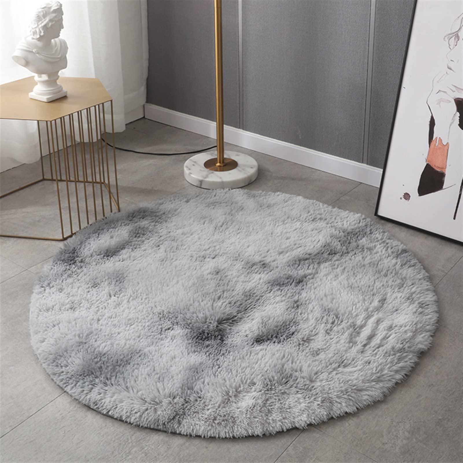 GIBZ Alfombras Shaggy Redondas para Salón Dormitorio Habitación Alfombra Pelo Largo Suave Colorida, Gris Claro, 80×80cm