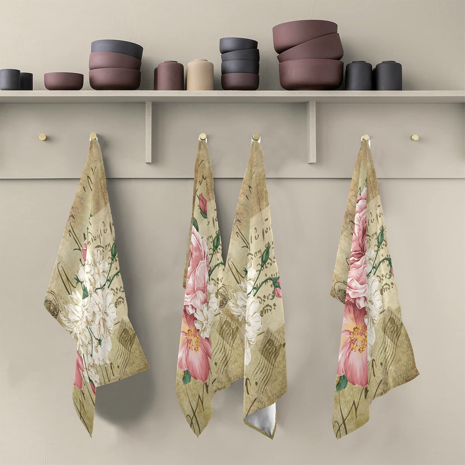 ALAZA Vintage Shabby Chic Dish Towels - Super Absorbent Kitchen Towels Set Of 6, Pink Rose Floral - View #7