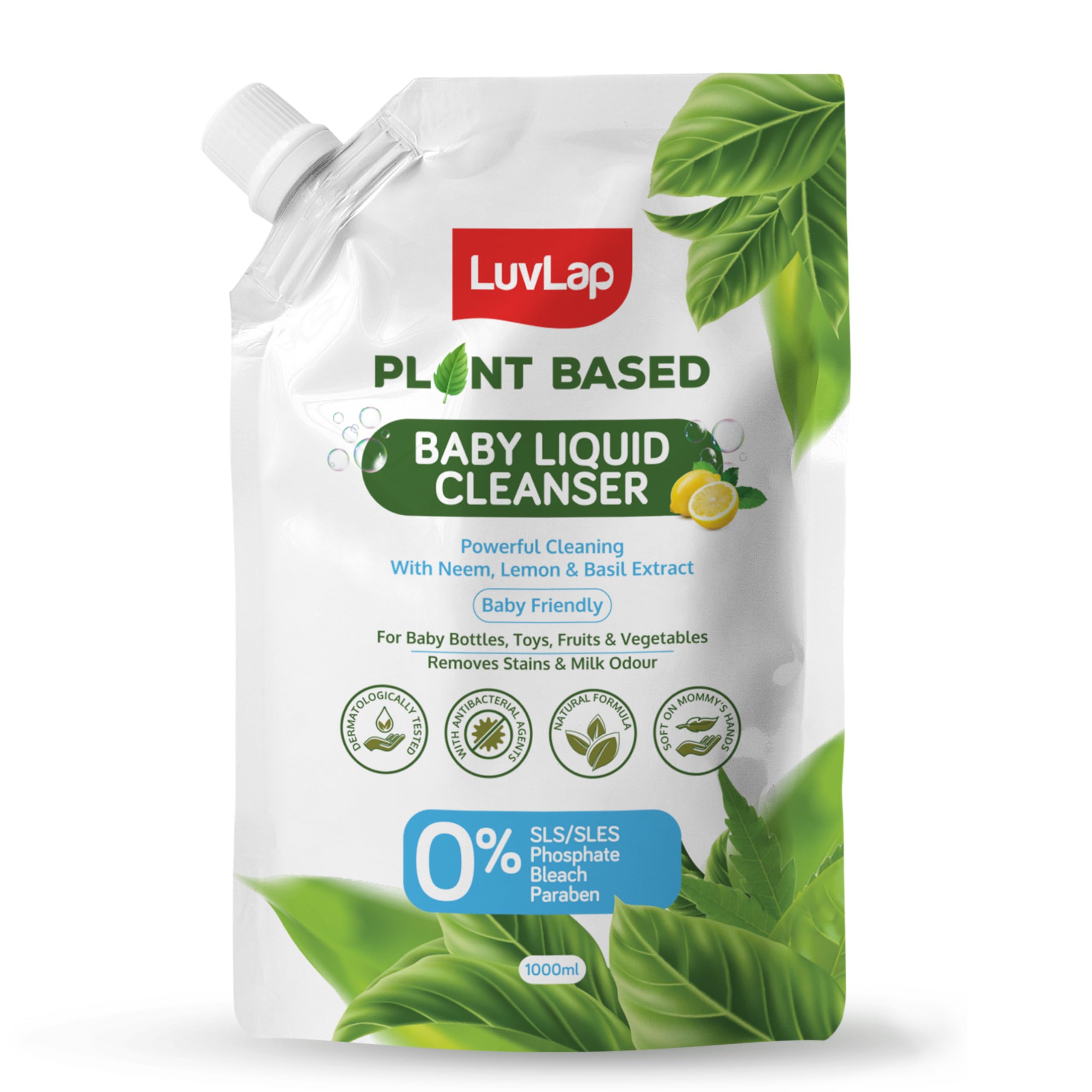 Luvlap Plant Based Liquid Cleanser, Refill pack- 1000ml, With Neem, Lemon & Basil, For Feeding Accessories, Toys, Fruits & Vegetables, 100% Food Grade, Free From Bleach & SLS-image-46