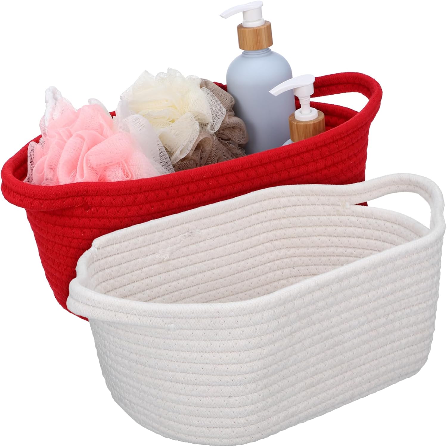 2pcs Macrame Storage Baskets Woven Bin Organizers Cotton Rope Storage Baskets for Nursery Wardrobe Home Office