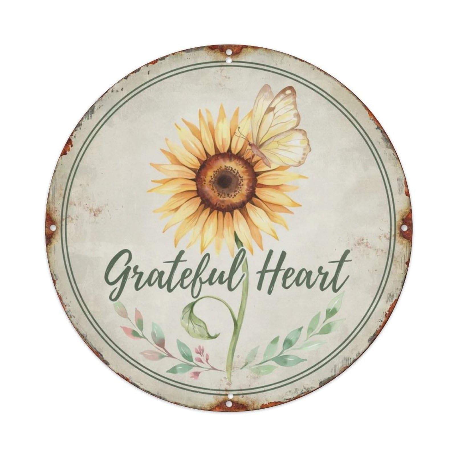 Grateful Heart Watercolor Metal Tin Sign Plaque