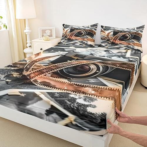 Miniatura 9 de Piano Music Fitted Sheets Full Size,Musical Notes Bedding Set 3Pcs for Kids Girls Boys Teens Room Decor,Retro Graffiti Grey Gold Bed Sheet Music