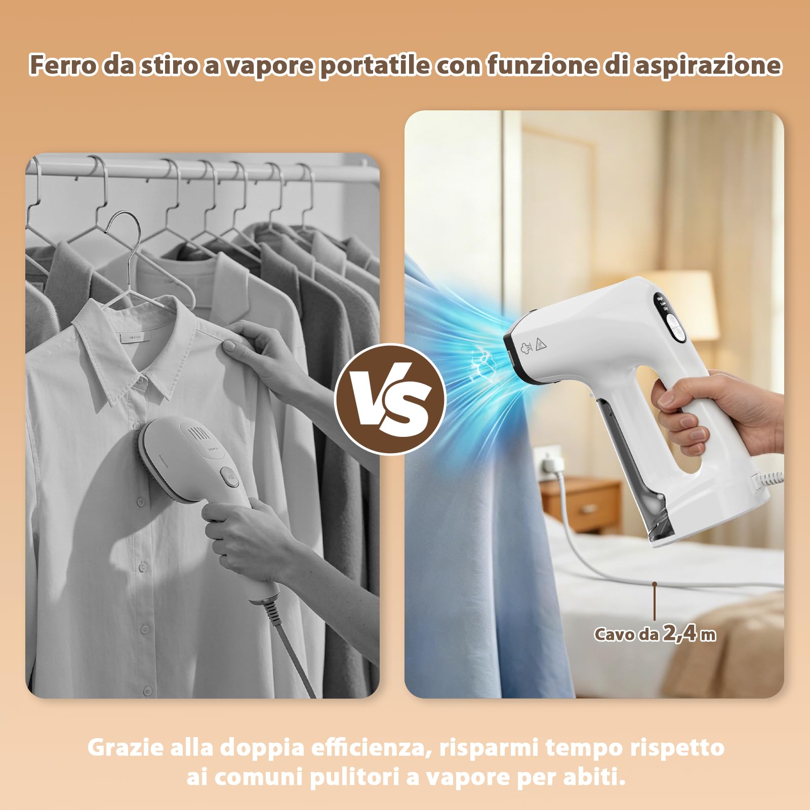 Anbull 2-In-1 Ferro Da Stiro Verticale Portatile, 5000 Pa Aspirazione | 3 Modalità, Serbatoio Removibile, Riscaldamento 30s. Ferro Stiro Verticale Per Abiti. Ideale Casa, Ufficio, Viaggio
