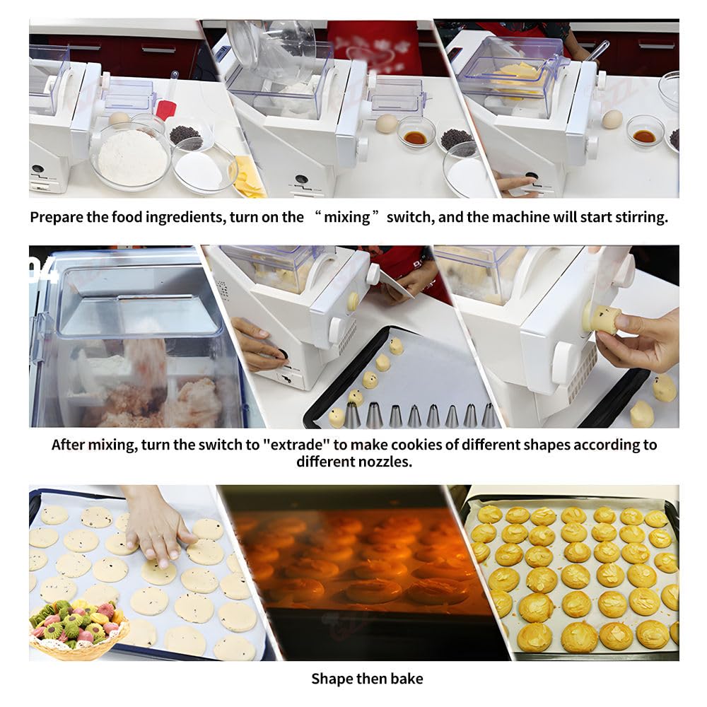 Máquina automática para hacer galletas de 180 W con 8 boquillas, velocidad 50-60 rpm, ideal para tiendas de postres, cocinas y repostería casera