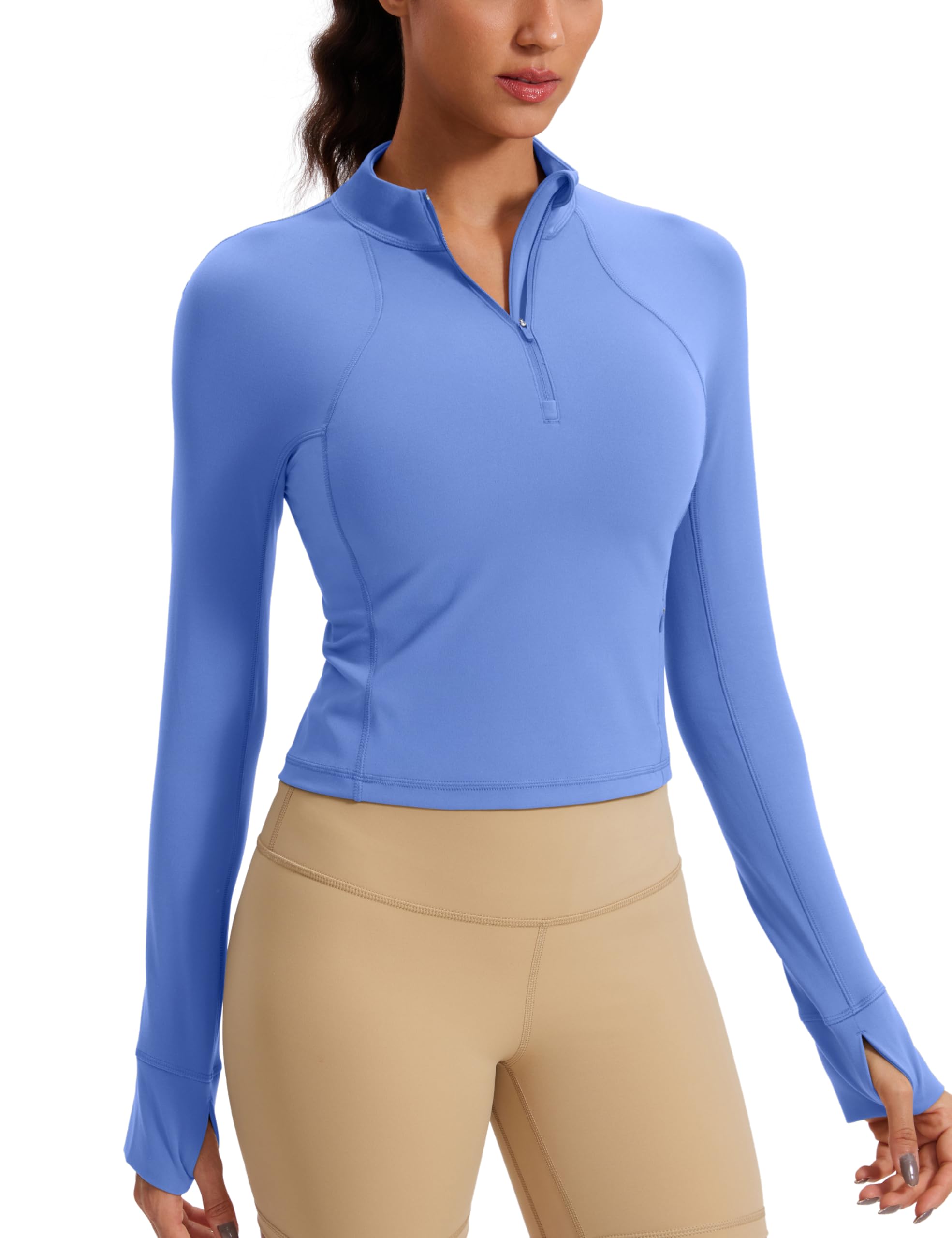 CRZ YOGA Butterluxe Half Zip Long Sleeve Shirts for Women - Workout Athletic Yoga Tops Crop Collared Quarter Zipper T-Shirt