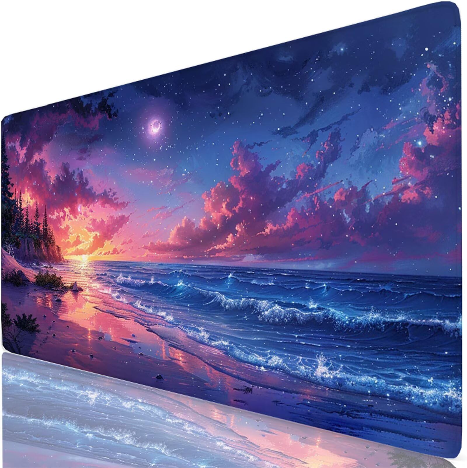 Mar Alfombrilla Ratón XXL 150x80 cm Mouse Pad Grande Gaming Universo Alfombrilla Escritorio Antideslizante, Protector de Mesa para Ordenador y Teclado, Alfombrilla Gamer con Bordes Cosidos W6-507