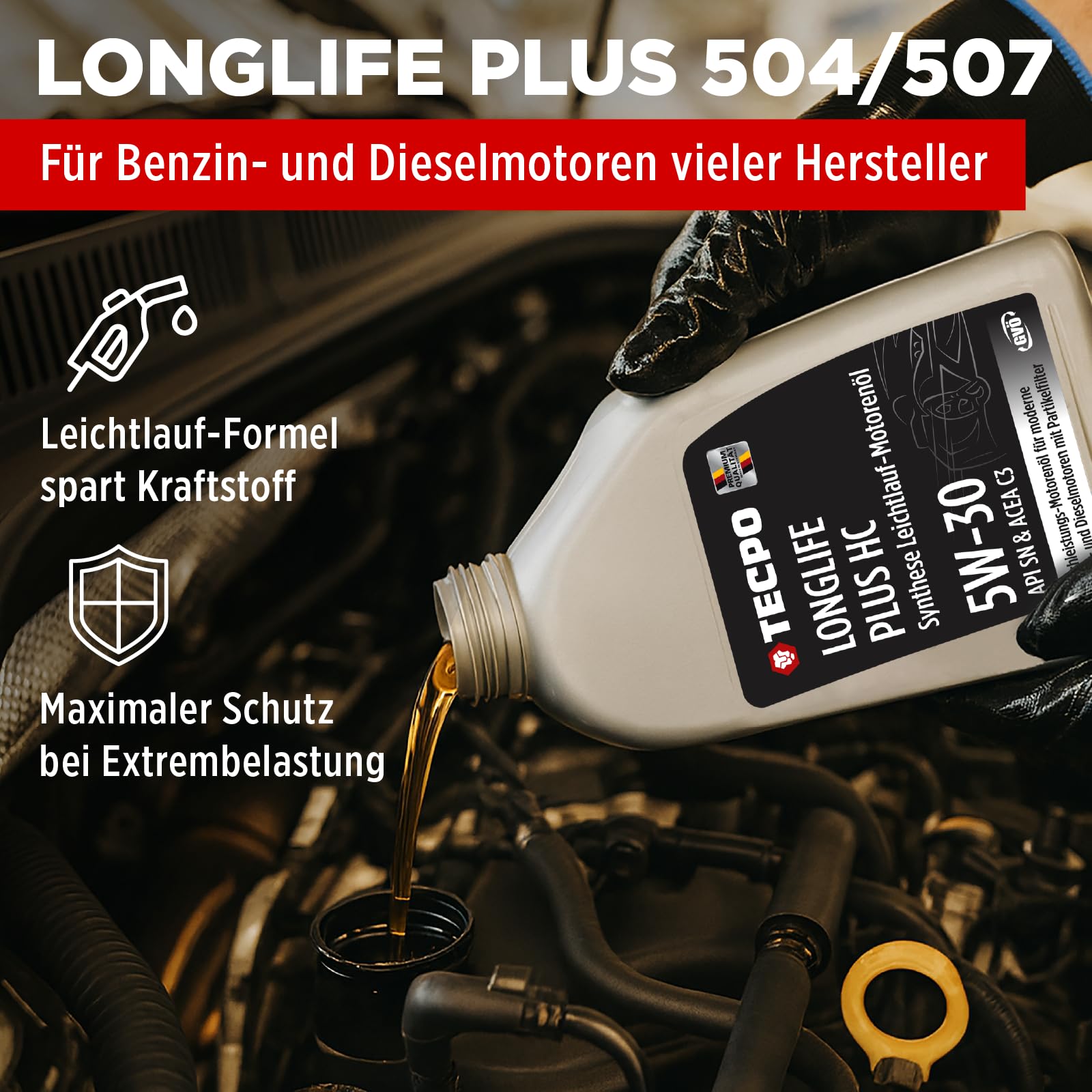 TECPO Motoröl 7 Liter 5W-30 LONGLIFE Plus HC Synthese passend für ACEA C3 / API SN / 504/507 / 229.31/229.51 / LL-04 / C30