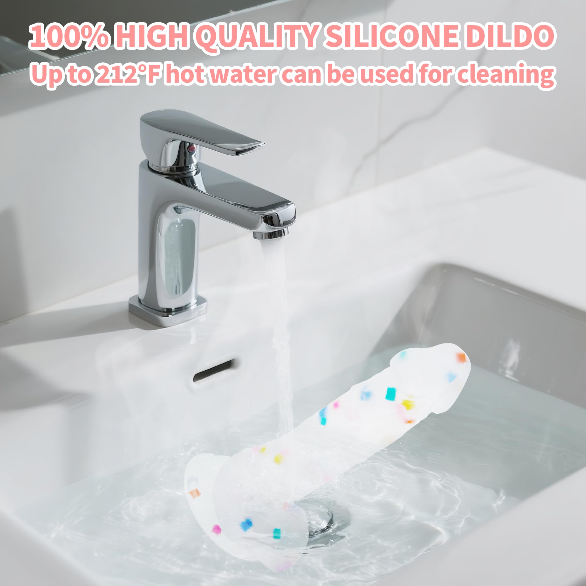 5.9 Inch Small Confetti Clear Silicone Dildo with Flared Suction Cup Base for Hands-Free Play, Flexible Beginner Dildo with Curved Shaft and Balls for Vaginal G-Spot and Anal Prostate: 5.9 Inch Confetti