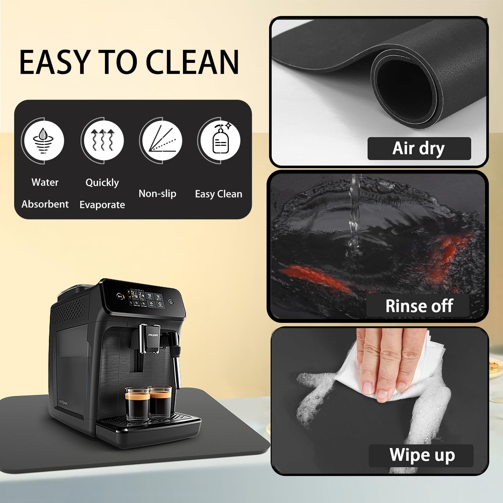 WLHFDC Tapis Egouttoir Vaisselle 30 x 40cm,Tapis Absorbant Vaisselle,Tapis Egouttoir Vaisselle Absorbant,Tapis Machine a Cafe,Tapis de SéChage Vaisselle Egouttoir Antidérapant pour Cuisine,Bar(Noir WLHFDC Tapis Egouttoir Vaisselle 30 x 40cm,Tapis Absorbant Vaisselle,Tapis Egouttoir Vaisselle Absorbant,Tapis Machine a Cafe,Tapis de SéChage Vaisselle Egouttoir Antidérapant pour Cuisine,Bar(Noir
