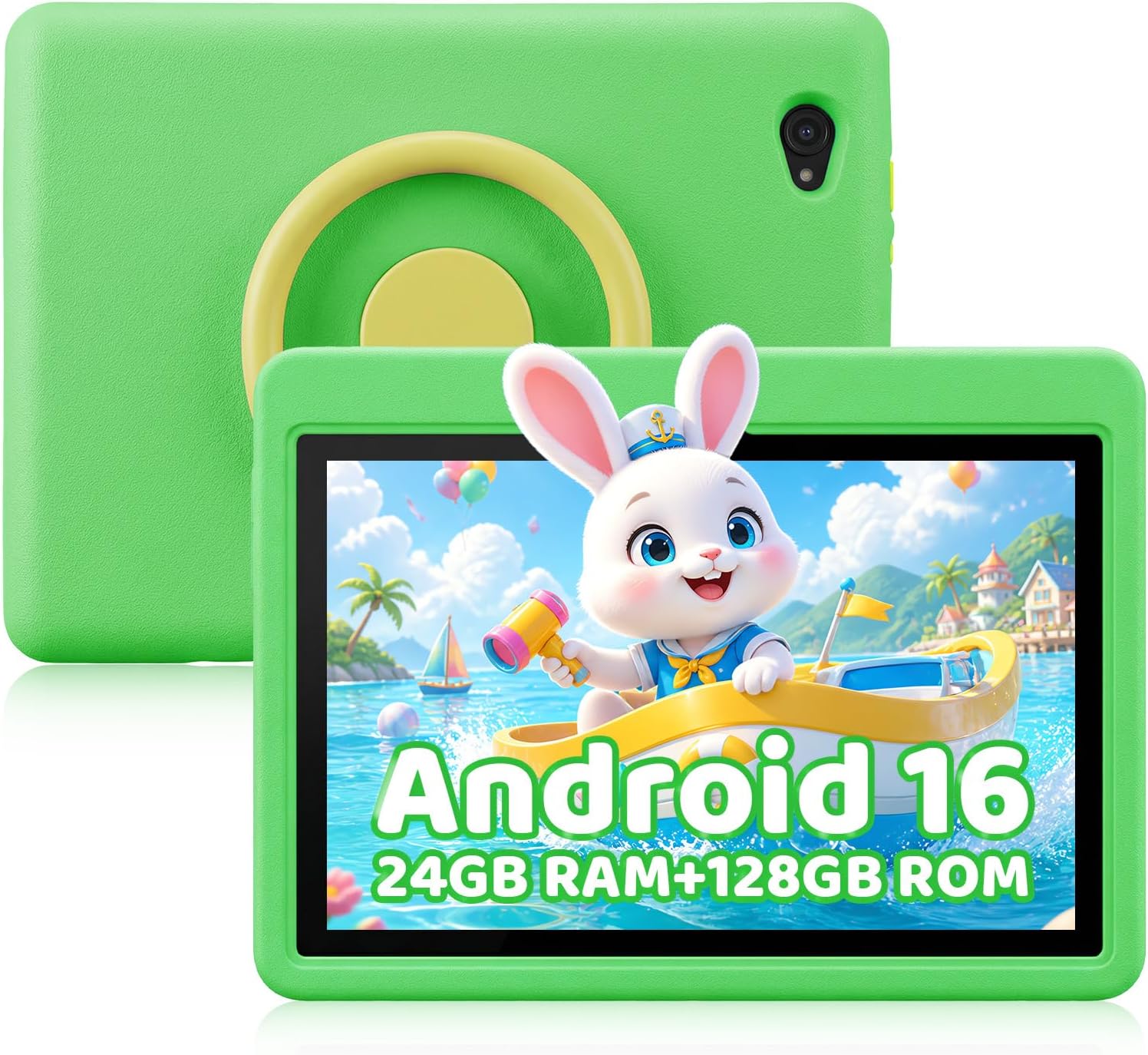Kids Tablet 10.1 Inch Android 16 Tablet for Kids, 24GB RAM 128GB ROM 1TB Expand, 6000mAh Battery, Parental Control, UKIDOZ Kids Space, Widevine L1, BT5.4, Dual Camera Tablet with Case-Green