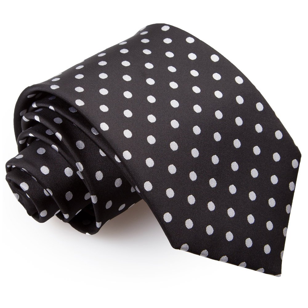 DQT Mens Polka Dot Classic Tie - 9cm Width Necktie - Wedding, Business & Formal - Black