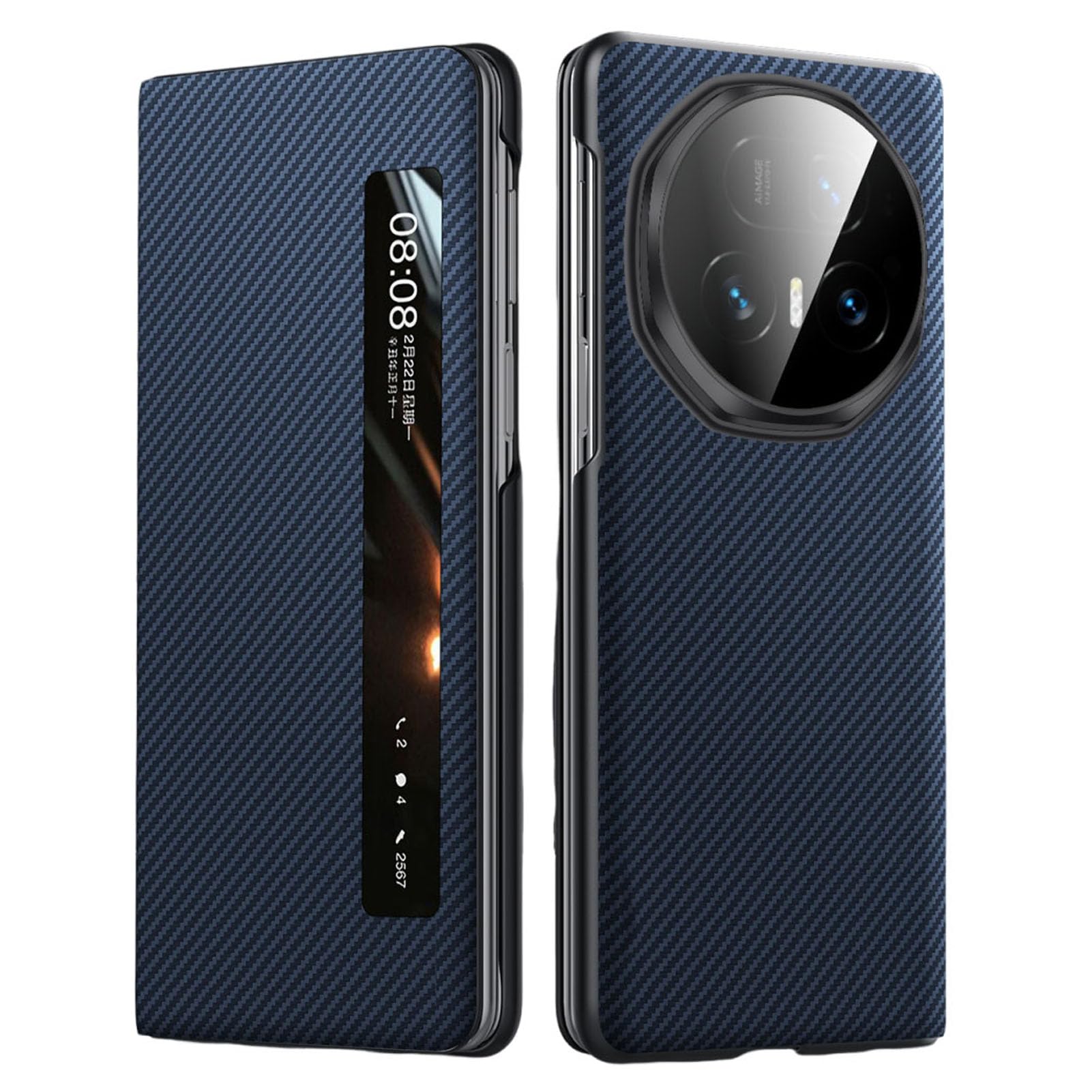 Étui Honor Magic V5 rigide premium texture carbone bleu - 8