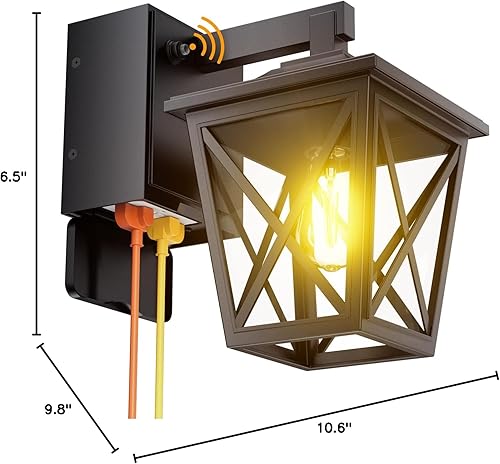 Miniatura 10 de ehaho Luces de porche con tomacorriente, luz exterior del atardecer al amanecer con toma de corriente integrada, luz exterior de aluminio