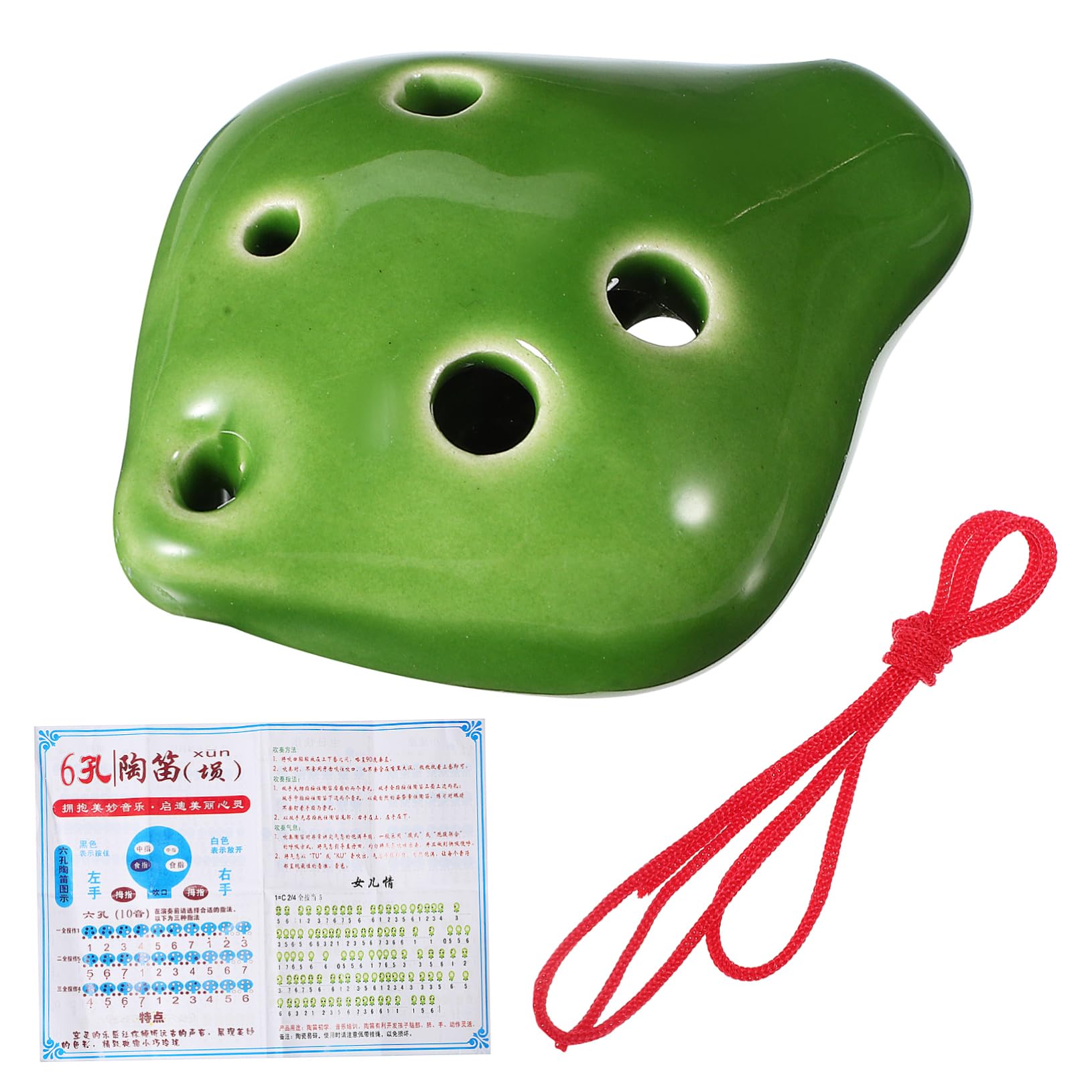 Yardwe 6Hole Ocarina Ceramic Alto Ocarina for Beginners with Music Score Cute Strawberry Pendant Design Practice Instrument for Adults