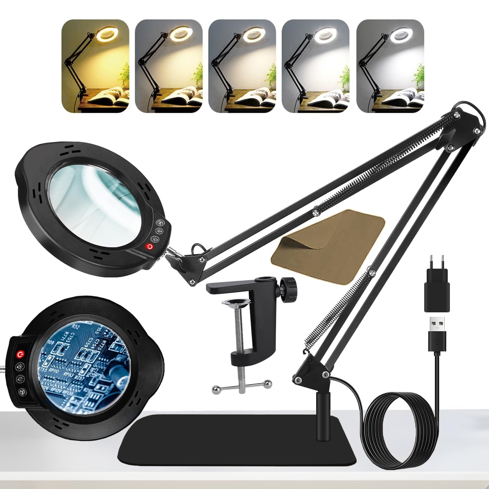 Lampada Con Lente Di Ingrandimento 10x Kevsuvqin - Con Luce A LED, Base Larga E Clip - Foto 10